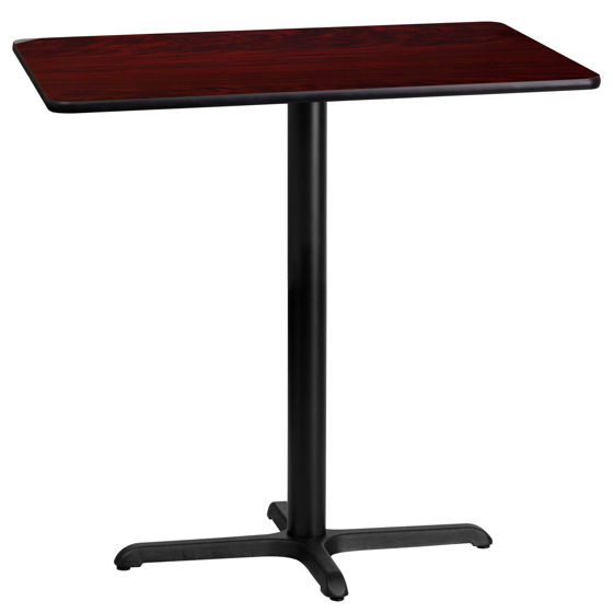 24'' x 42'' Rectangular Mahogany Laminate Table Top with 23.5'' x 29.5'' Bar Height Table Base XU-MAHTB-2442-T2230B-GG