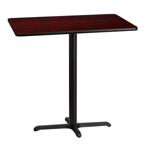 30'' x 42'' Rectangular Mahogany Laminate Table Top with 23.5'' x 29.5'' Bar Height Table Base XU-MAHTB-3042-T2230B-GG