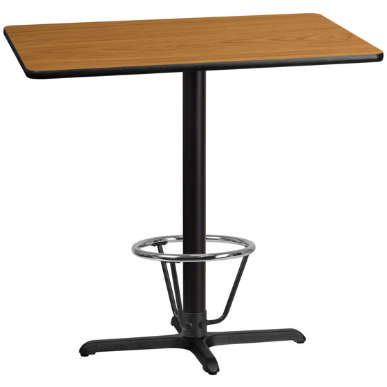 30'' x 42'' Rectangular Natural Laminate Table Top with 23.5'' x 29.5'' Bar Height Table Base and Foot Ring XU-NATTB-3042-T2230B-3CFR-GG