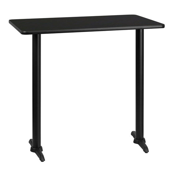 30'' x 42'' Rectangular Black Laminate Table Top with 5'' x 22'' Bar Height Table Bases XU-BLKTB-3042-T0522B-GG