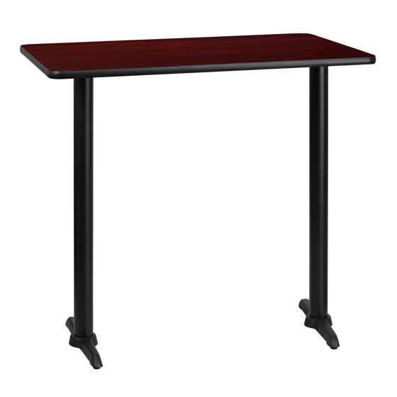 30'' x 42'' Rectangular Mahogany Laminate Table Top with 5'' x 22'' Bar Height Table Bases XU-MAHTB-3042-T0522B-GG