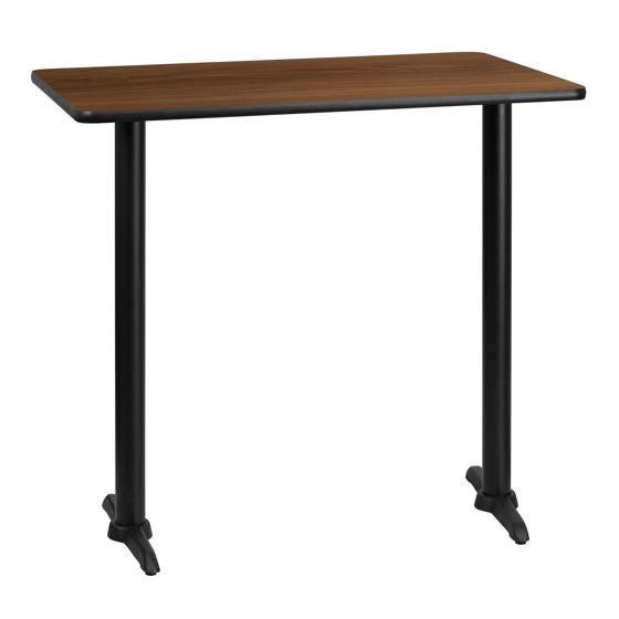 30'' x 42'' Rectangular Walnut Laminate Table Top with 5'' x 22'' Bar Height Table Bases XU-WALTB-3042-T0522B-GG