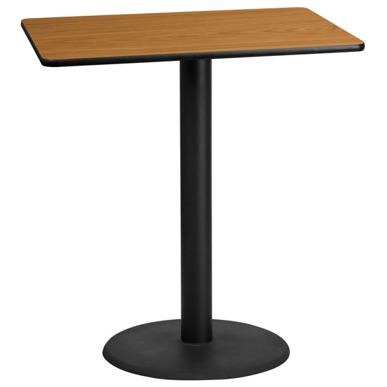 30'' x 42'' Rectangular Natural Laminate Table Top with 24'' Round Bar Height Table Base XU-NATTB-3042-TR24B-GG