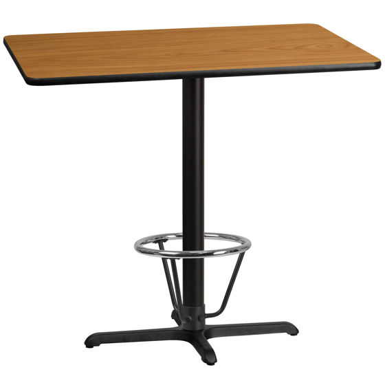 30'' x 45'' Rectangular Natural Laminate Table Top with 23.5'' x 29.5'' Bar Height Table Base and Foot Ring XU-NATTB-3045-T2230B-3CFR-GG