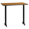 30'' x 45'' Rectangular Natural Laminate Table Top with 5'' x 22'' Bar Height Table Bases XU-NATTB-3045-T0522B-GG