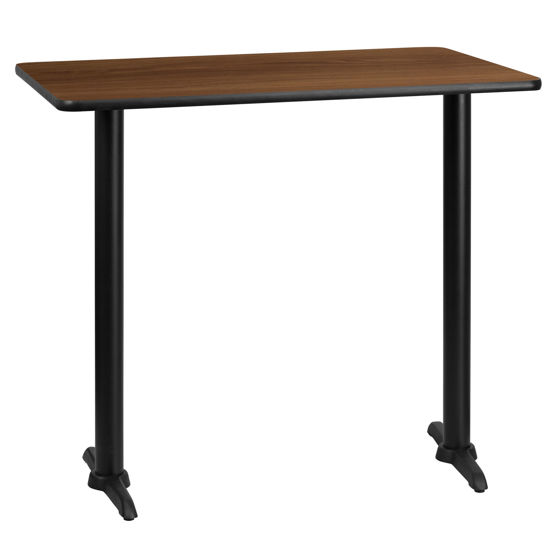 30'' x 45'' Rectangular Walnut Laminate Table Top with 5'' x 22'' Bar Height Table Bases XU-WALTB-3045-T0522B-GG