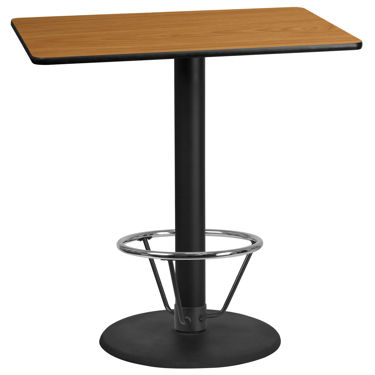 30'' x 45'' Rectangular Natural Laminate Table Top with 24'' Round Bar Height Table Base and Foot Ring XU-NATTB-3045-TR24B-4CFR-GG