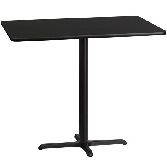 30'' x 48'' Rectangular Black Laminate Table Top with 23.5'' x 29.5'' Bar Height Table Base XU-BLKTB-3048-T2230B-GG