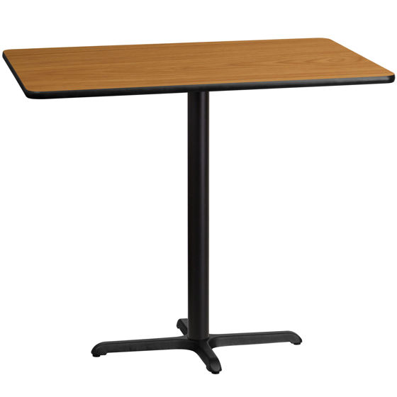 30'' x 48'' Rectangular Natural Laminate Table Top with 23.5'' x 29.5'' Bar Height Table Base XU-NATTB-3048-T2230B-GG