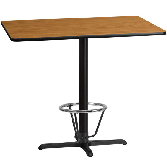 30'' x 48'' Rectangular Natural Laminate Table Top with 23.5'' x 29.5'' Bar Height Table Base and Foot Ring XU-NATTB-3048-T2230B-3CFR-GG