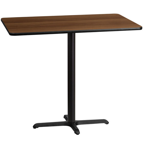 30'' x 48'' Rectangular Walnut Laminate Table Top with 23.5'' x 29.5'' Bar Height Table Base XU-WALTB-3048-T2230B-GG