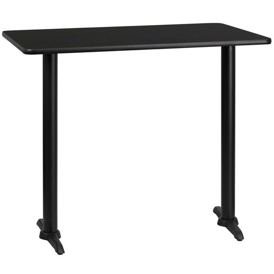 30'' x 48'' Rectangular Black Laminate Table Top with 5'' x 22'' Bar Height Table Bases XU-BLKTB-3048-T0522B-GG