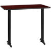 30'' x 48'' Rectangular Mahogany Laminate Table Top with 5'' x 22'' Bar Height Table Bases XU-MAHTB-3048-T0522B-GG