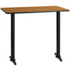 30'' x 48'' Rectangular Natural Laminate Table Top with 5'' x 22'' Bar Height Table Bases XU-NATTB-3048-T0522B-GG