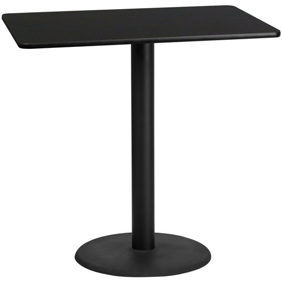 30'' x 48'' Rectangular Black Laminate Table Top with 24'' Round Bar Height Table Base XU-BLKTB-3048-TR24B-GG