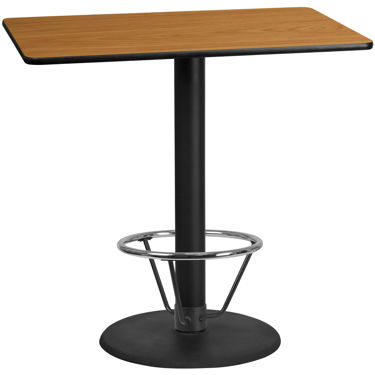 30'' x 48'' Rectangular Natural Laminate Table Top with 24'' Round Bar Height Table Base and Foot Ring XU-NATTB-3048-TR24B-4CFR-GG