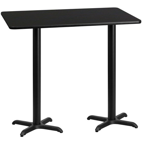 30'' x 60'' Rectangular Black Laminate Table Top with 22'' x 22'' Bar Height Table Bases XU-BLKTB-3060-T2222B-GG
