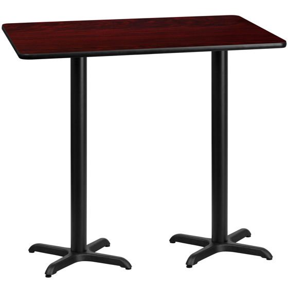 30'' x 60'' Rectangular Mahogany Laminate Table Top with 22'' x 22'' Bar Height Table Bases XU-MAHTB-3060-T2222B-GG