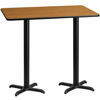 30'' x 60'' Rectangular Natural Laminate Table Top with 22'' x 22'' Bar Height Table Bases XU-NATTB-3060-T2222B-GG