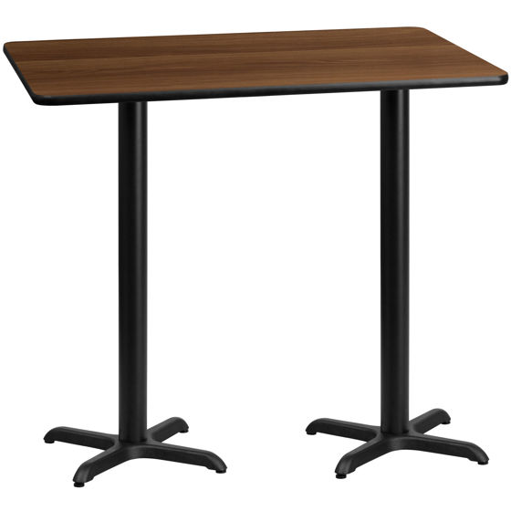 30'' x 60'' Rectangular Walnut Laminate Table Top with 22'' x 22'' Bar Height Table Bases XU-WALTB-3060-T2222B-GG