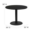36'' Round Black Laminate Table Set with X-Base and 4 Black Trapezoidal Back Banquet Chairs HDBF1001-GG