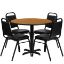 36'' Round Natural Laminate Table Set with X-Base and 4 Black Trapezoidal Back Banquet Chairs HDBF1003-GG