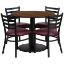 36'' Round Walnut Laminate Table Set with Round Base and 4 Ladder Back Metal Chairs - Burgundy Vinyl Seat RSRB1008-GG