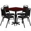 36'' Square Mahogany Laminate Table Set with X-Base and 4 Black Trapezoidal Back Banquet Chairs HDBF1010-GG