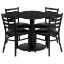 36'' Square Black Laminate Table Set with Round Base and 4 Ladder Back Metal Chairs - Black Vinyl Seat RSRB1013-GG