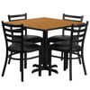 36'' Square Natural Laminate Table Set with X-Base and 4 Ladder Back Metal Chairs - Black Vinyl Seat HDBF1015-GG