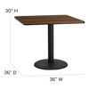 36'' Square Natural Laminate Table Set with X-Base and 4 Ladder Back Metal Chairs - Black Vinyl Seat HDBF1015-GG