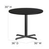 36'' Round Black Laminate Table Set with X-Base and 4 Ladder Back Metal Chairs - Black Vinyl Seat HDBF1029-GG