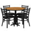 36'' Round Natural Laminate Table Set with X-Base and 4 Ladder Back Metal Chairs - Black Vinyl Seat HDBF1031-GG