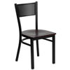 36'' Square Black Laminate Table Set with 4 Grid Back Metal Chairs - Mahogany Wood Seat MD-0008-GG