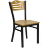 30'' Square Black Laminate Table Set with 4 Wood Slat Back Metal Chairs - Natural Wood Seat MD-0010-GG