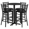 30'' Round Black Laminate Table Set with X-Base and 4 Ladder Back Metal Barstools - Black Vinyl Seat HDBF1021-GG