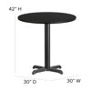 30'' Round Black Laminate Table Set with X-Base and 4 Ladder Back Metal Barstools - Black Vinyl Seat HDBF1021-GG