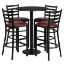 30'' Round Black Laminate Table Set with Round Base and 4 Ladder Back Metal Barstools - Burgundy Vinyl Seat RSRB1025-GG