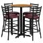 30'' Round Natural Laminate Table Set with X-Base and 4 Ladder Back Metal Barstools - Burgundy Vinyl Seat HDBF1027-GG