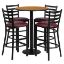 30'' Round Natural Laminate Table Set with Round Base and 4 Ladder Back Metal Barstools - Burgundy Vinyl Seat RSRB1027-GG