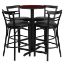 24'' Round Mahogany Laminate Table Set with X-Base and 4 Two-Slat Ladder Back Metal Barstools - Black Vinyl Seat HDBF1034-GG