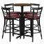 24'' Round Walnut Laminate Table Set with X-Base and 4 Two-Slat Ladder Back Metal Barstools - Burgundy Vinyl Seat HDBF1040-GG
