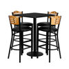 30'' Square Black Laminate Table Set with 4 Wood Slat Back Metal Barstools - Black Vinyl Seat MD-0019-GG