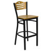 30'' Square Black Laminate Table Set with 4 Wood Slat Back Metal Barstools - Black Vinyl Seat MD-0019-GG