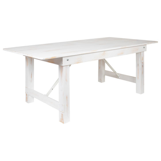 HERCULES Series 7' x 40" Rectangular Antique Rustic White Solid Pine Folding Farm Table XA-F-84X40-WH-GG