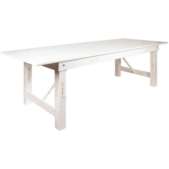 HERCULES Series 9' x 40" Rectangular Antique Rustic White Solid Pine Folding Farm Table XA-F-108X40-WH-GG