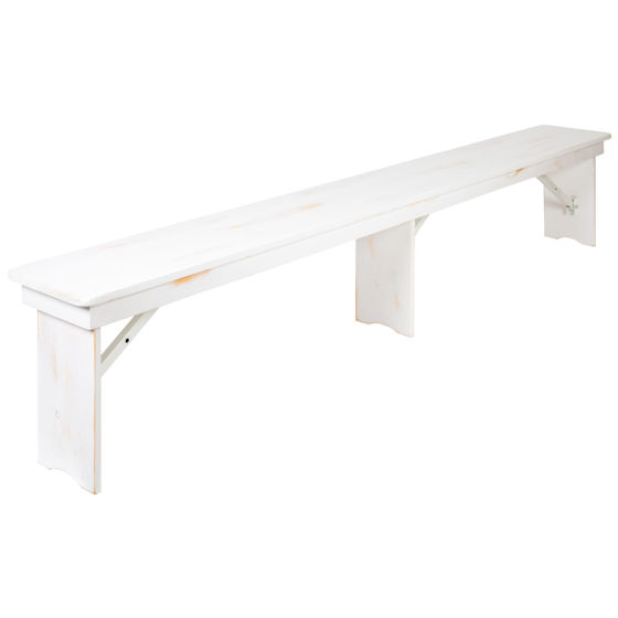 HERCULES Series 8' x 12" Antique Rustic Solid White Pine Folding Farm Bench with 3 Legs XA-B-96X12-L-WH-GG