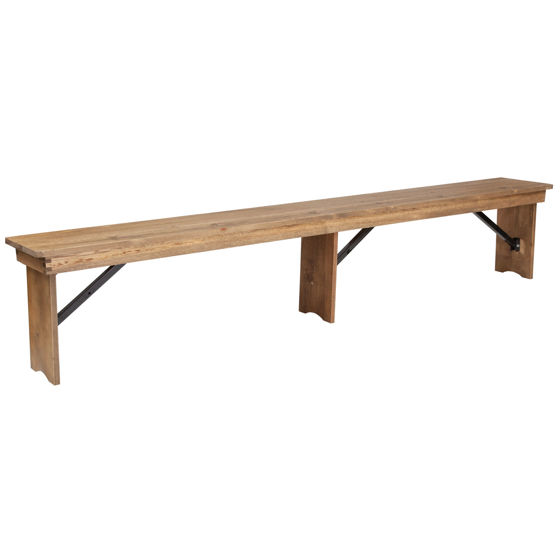 HERCULES Series 8' x 12'' Antique Rustic Solid Pine Folding Farm Bench with 3 Legs XA-B-96X12-L-GG