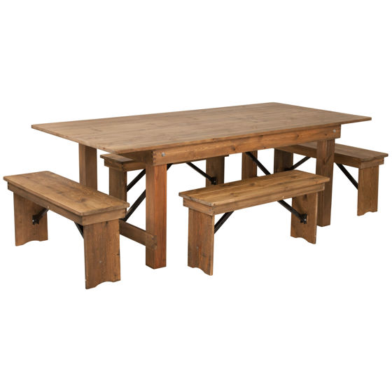 HERCULES Series 7' x 40'' Antique Rustic Folding Farm Table and Four Bench Set XA-FARM-1-GG