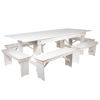 HERCULES Series 8' x 40" Antique Rustic White Folding Farm Table and Six Bench Set XA-FARM-3-WH-GG